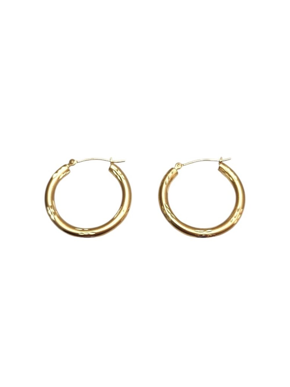 14K Yellow Gold Diamond Cut Hoop Earrings #25428